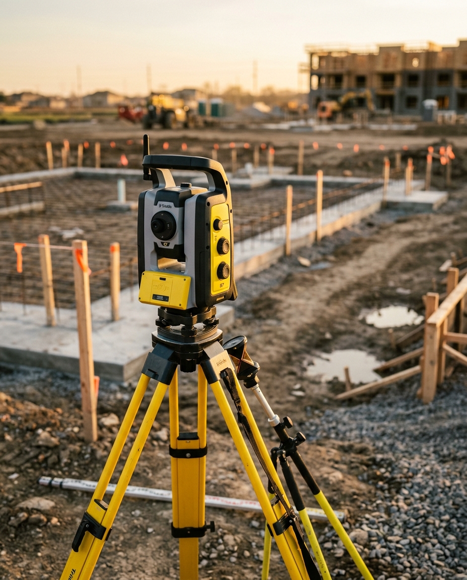 Tachimetr Trimble na placu budowy - standardy techniczne MGI Geodezja